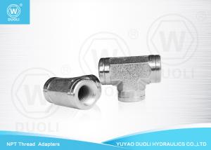 Quality TEE NPT Female Thread Hydraulic Hose Connectors Fittings With White Zinc Plated wholesale