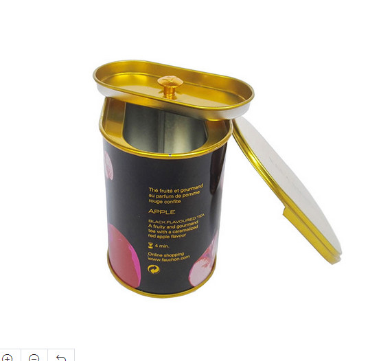 Golden Vanished Inside Tinplate Oval Tin Tea Canister Box With 2 Lids