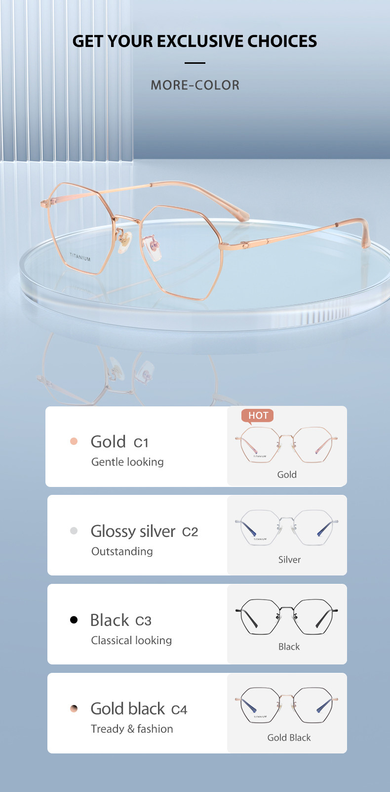 Pure Titanium Frame Glasses , Replaceable Lens Unisex Clear Glasses