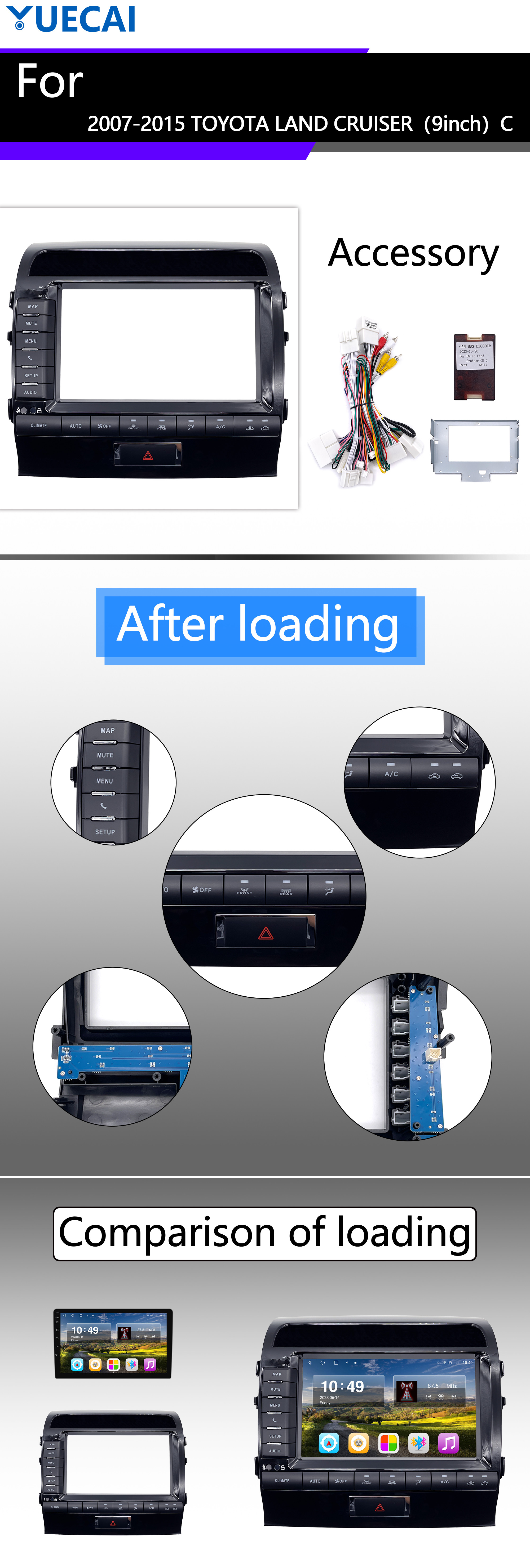 1280*720 2007-2015 Toyota Android Head Unit 9 Inch Bluetooth Supported