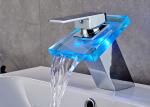 Color Changing LED Waterfall Bathroom Basin Faucet ROVATE With Glass Spout