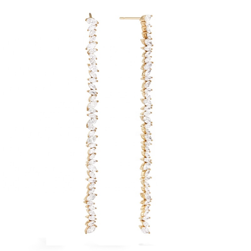 Jewelry Custom Other Earrings Type Long Silver Plating Earrings with Marquis CZ Stone