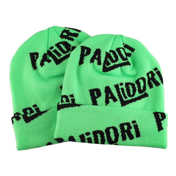 Custom Men Winter Beanie Slouchy Knitted Hats Black With Jacquard Logo