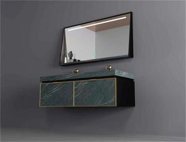Floating Makeup Mirror Metal Frame Vanity Bathroom Cabinet Set with Handle-Free Design
