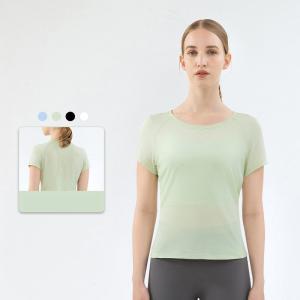 Quality Green Nylon Ladies Yoga Tops Women Fitness Short Sleeve T Shirts wholesale