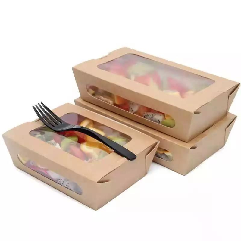 Rectangle Food Grade 29oz Disposable Paper Bowls Take Away Paper Salad Boxes Packaging For Restaurant