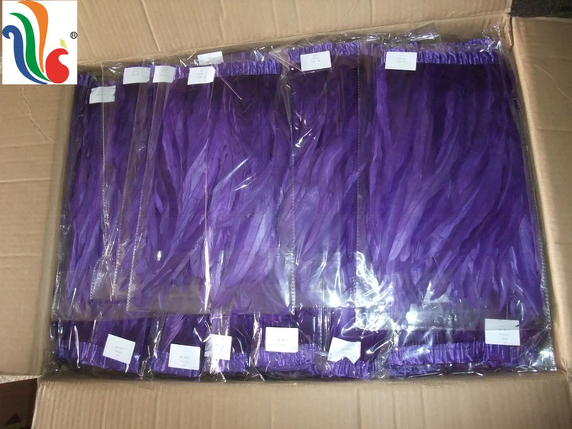 Chic Dyed Rooster Coque Feather Fringe Trim with Satin Ribbon Tapes