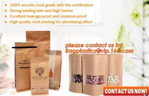 Quality Kraft Stand Up Paper Bags With Clear Window, Brown Kraft Paper Aluminum Foil Reusable Sealable pouch bags wholesale