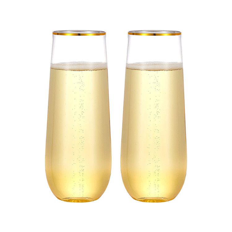 Unbreakable Tritan Stemless Champagne Flutes Bar Plastic Champagne Fluted Glassware