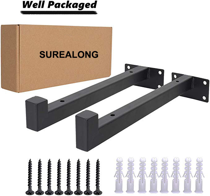 Stylish Black Brushing Architectural Rustic Scaffold Board Strap Style Shelf Bracket
