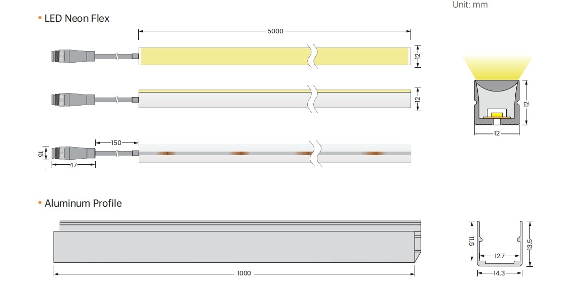 High Tensile Strength Top Bend LED Neon Flex Light Salt Acid Resistant 120° Beam Angle