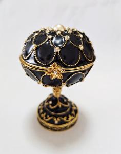 Quality Hand Painted Enameled Blace Faberge Egg Decorative Hinged Jewelry Trinket Box Unique Gift For Home Decoration Gift Box wholesale