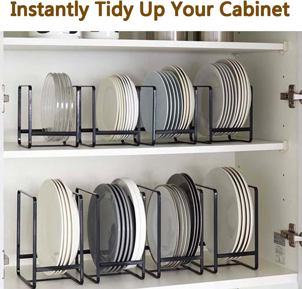 Metal Dish Organizer Stand for Kitchen Counter Black White 6.4 L x 4.5 W x 7.9 H inch