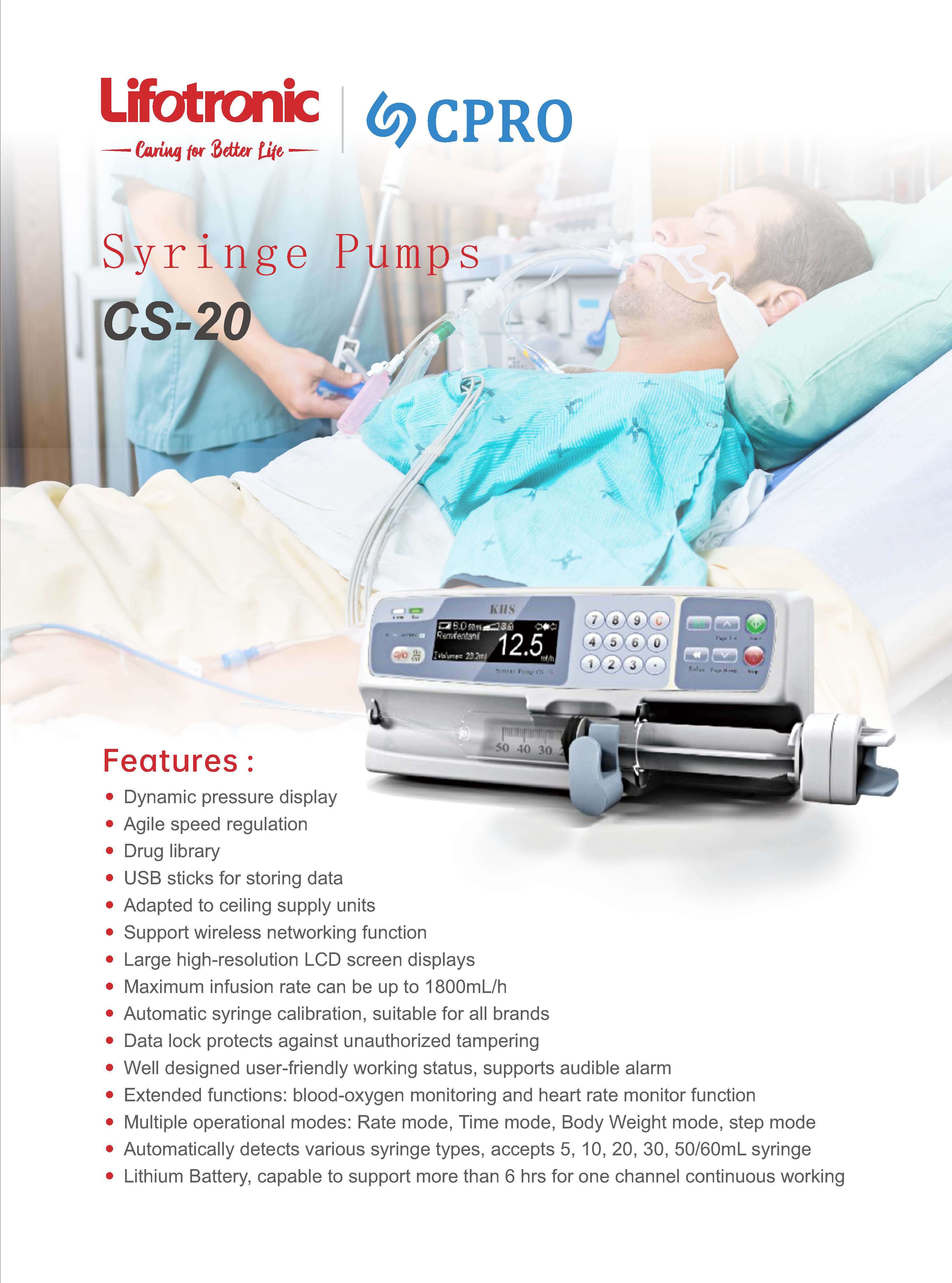 Lifotronic Anti-free-flow Accurate Injection Medical Equipment bedside ICU Syringe Pump