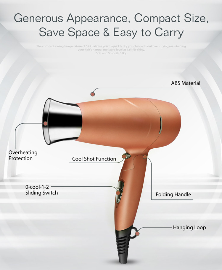 Axial Flow Plastic Dual Voltage Travel Hair Dryer With Concentrator Nozzle