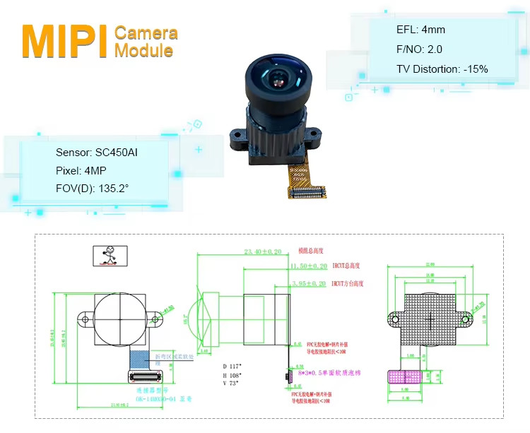 4MP Fixed Focus SC450AI Sensor Wide Angle Dark Light Camera Module