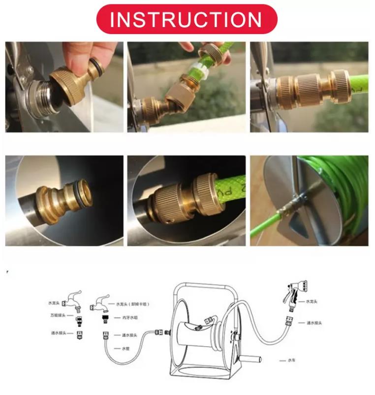 Metal Connector 5/8" Wall Mounted Water Hose Reel 50m watering hose reel for garden