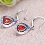 Sterling Silver Synthetic Garnet Marcasite Retro Drop Earrings(XH0305)