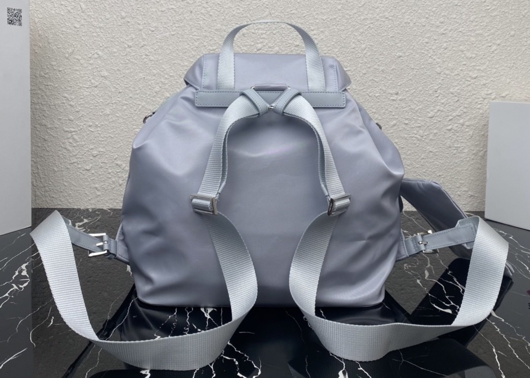Detachable Small Blue 30cm Womens Nylon Backpack Triangle Logo