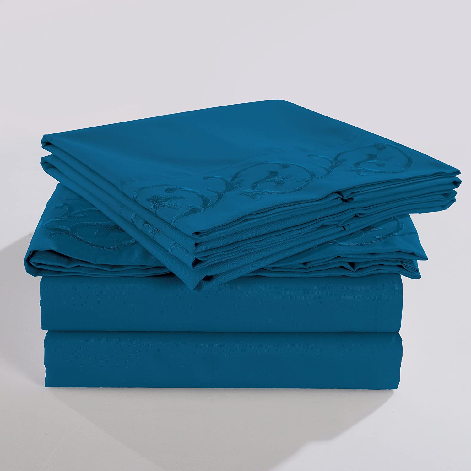 NO Filling Elegant and Modern Scroll Flowers Embroidered Sheet Set 4pcs 100% Polyester
