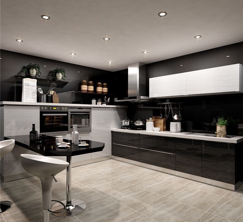 High Gloss Melamine Board Carcass Kitchen Cabinet Set with Drawer Slide Accessories