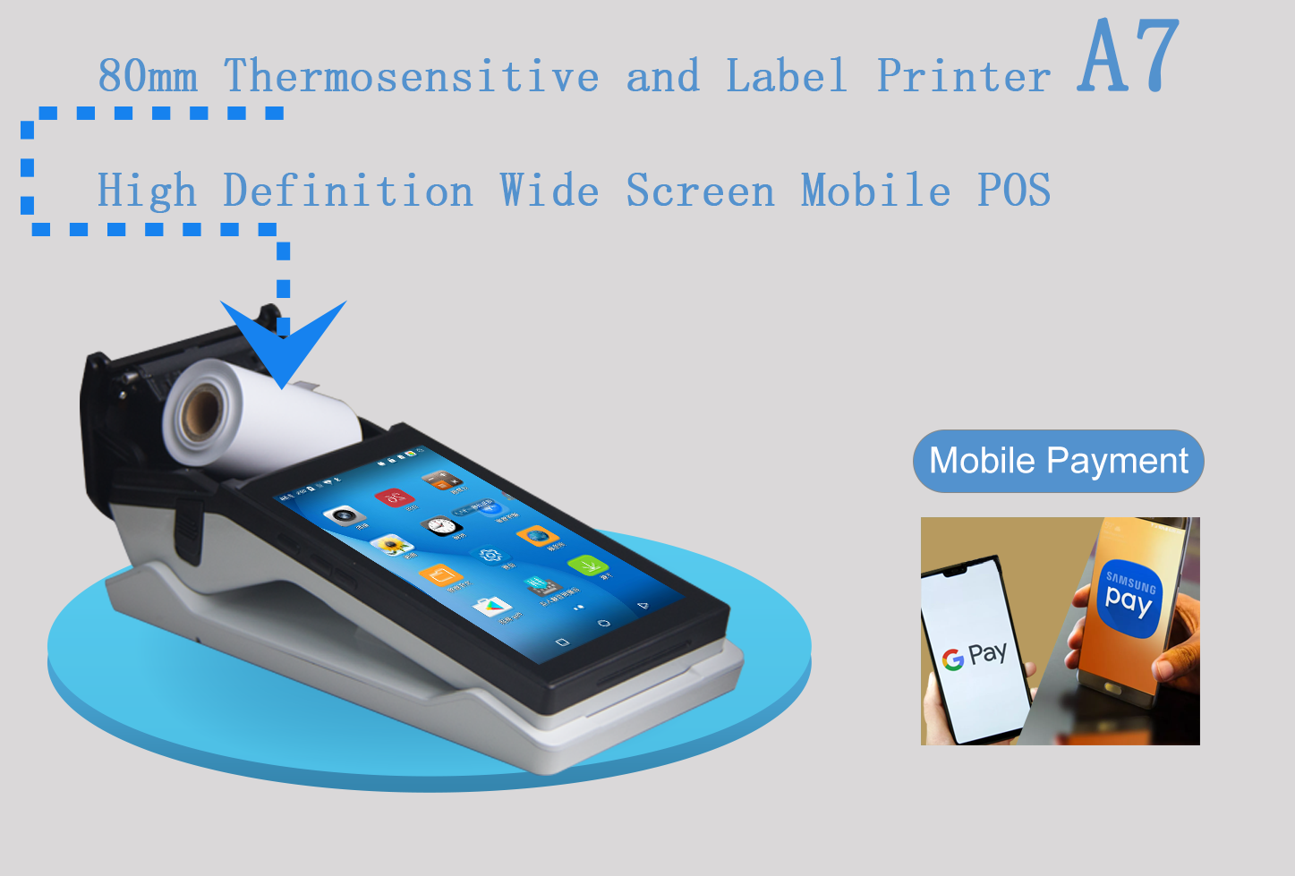 Touch Screen Handheld POS Printer 80mm Thermal NFC GPS Google Play Support Dual Channel