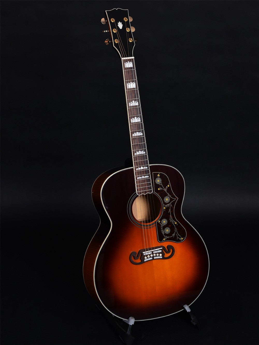 Customized 43 Inch jumbo size solid wood acoustic guitar flamed maple back side rosewood fingerboard