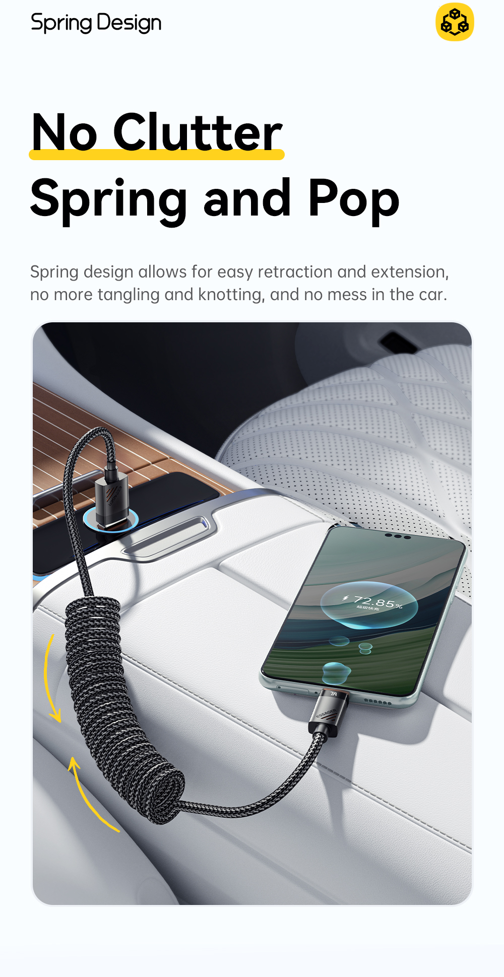 ESSAGER ES-X66 Spring Style Cable 100W 88W 7A USB Type C to USB Cable