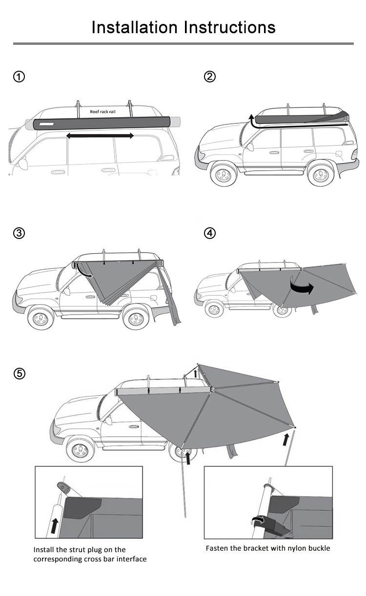 420D Car Roof Tent 4x4 Retractable Sunproof Waterproof 270 Degree Awning Family Tent With Cloth Room