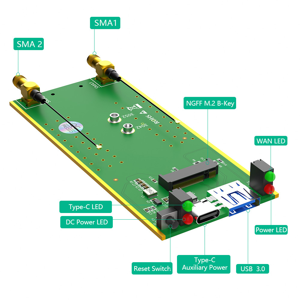 New Version NGFF(M.2) key B to USB 3.0 Adapter with card Slot and additional power for 3G/4G/5G Module