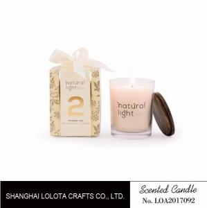 Quality Eco Friendly Natural Scented Candle With Clear Wooden Top Lid And Ribbon Folding Box wholesale