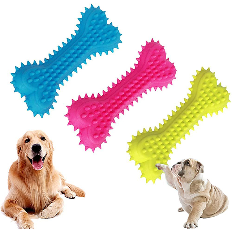 Dogs Pet Durable Rubber Molar Bone Shape Toothbrush Stick Clean Treat Dog Bit Chew Toy