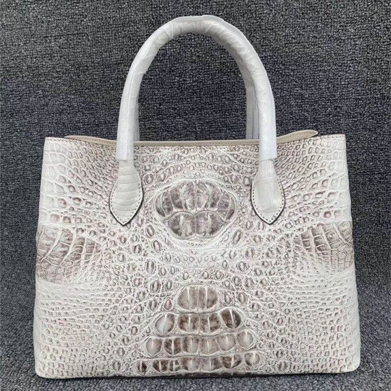 Authentic Alligator Skin Female White Purse Lady Three-way Handbag Genuine Crocodile Leather Women Single Shoulder Bag