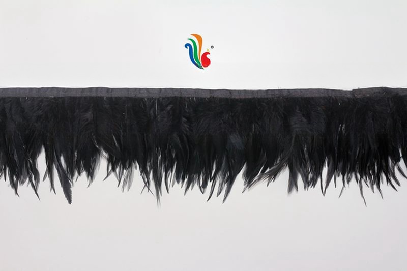 Dyed Pattern Black Satin Hackle Feather Fringe Trim for Party Decoration 4-6inch