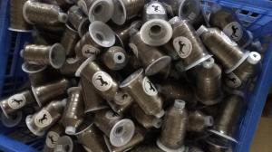 China Longtai Textured Polyester Thread Brown Color 420D / 3 Plastic Dye Tube on sale