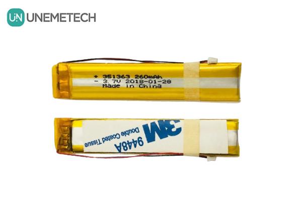 Long Narrow 3.7V 260mAh Custom Lithium Polymer Battery 351363 For Intelligent