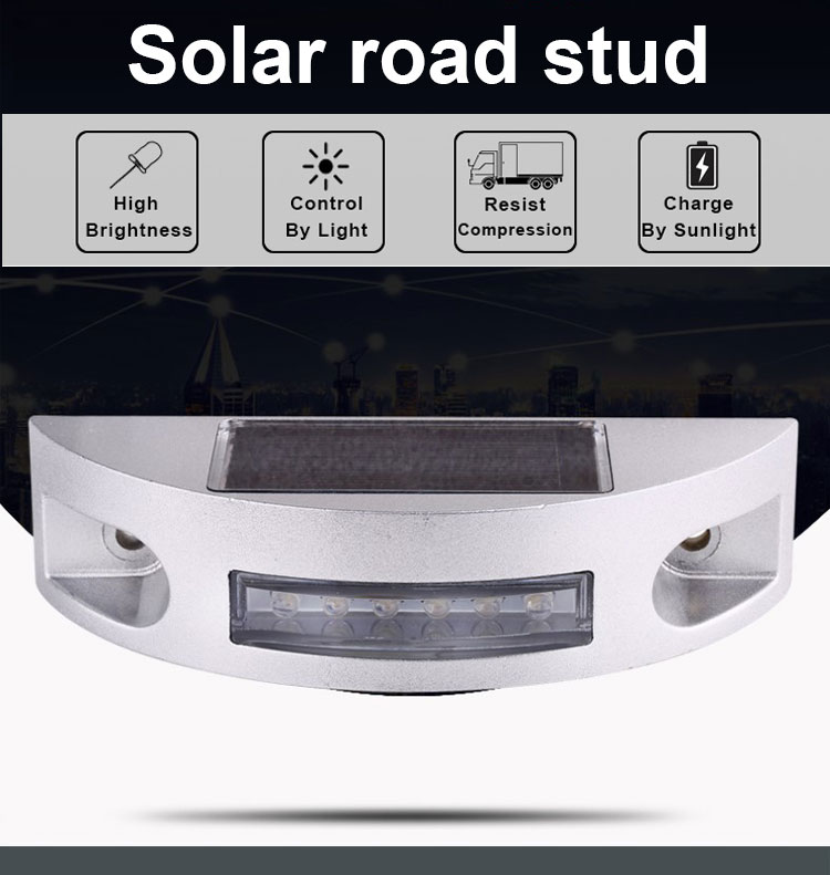 Embedded Solar Road Stud with Aluminum and LED Warning in Red Blue Yellow White Green