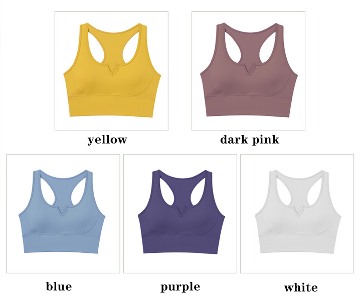 Women V Neck Nylon Sports Bras With Removable Pads Quick Drying