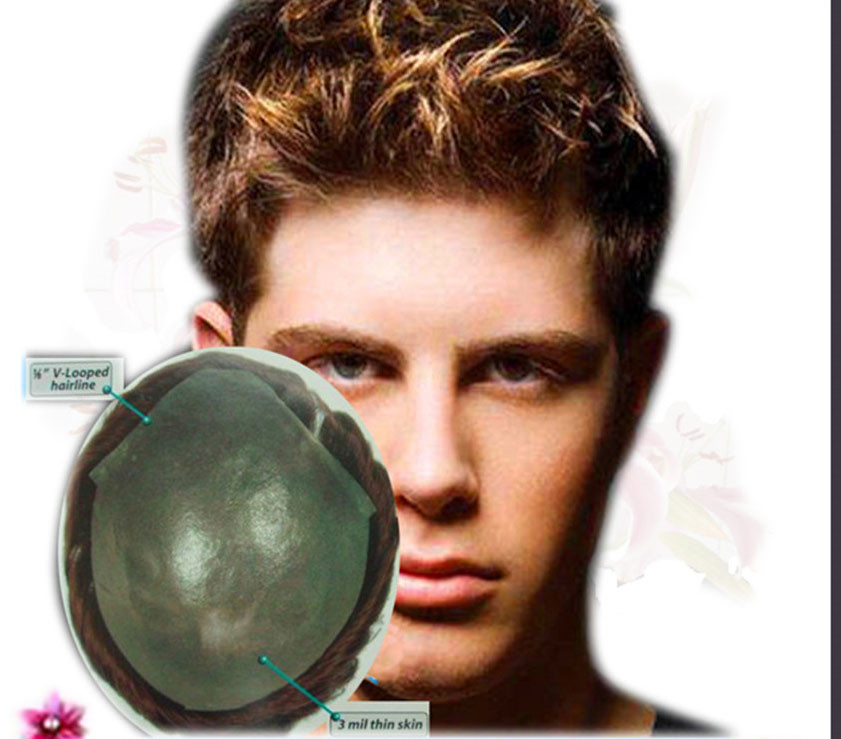 100% High Quality Huan Hair Full Skin V-Looped toupee hairpieces in stock
