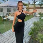 Halter Hollow Women's Summer Vacation Dresses Sleeveless Mid Length