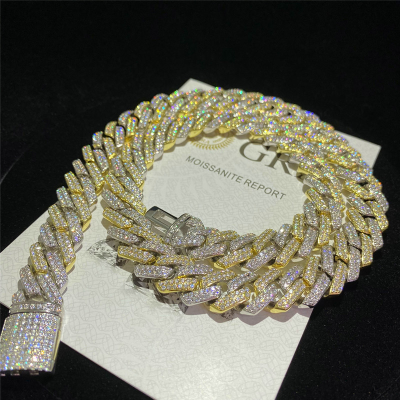 2Raw Moissanite Cuban Chain Bracelet 24inch 14mm Cuban Link For Birthday Party