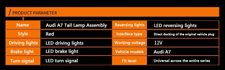 12V Audi A7 Taillight Assemblies Modified With LED Water Steering Rear Tail Lamp A7