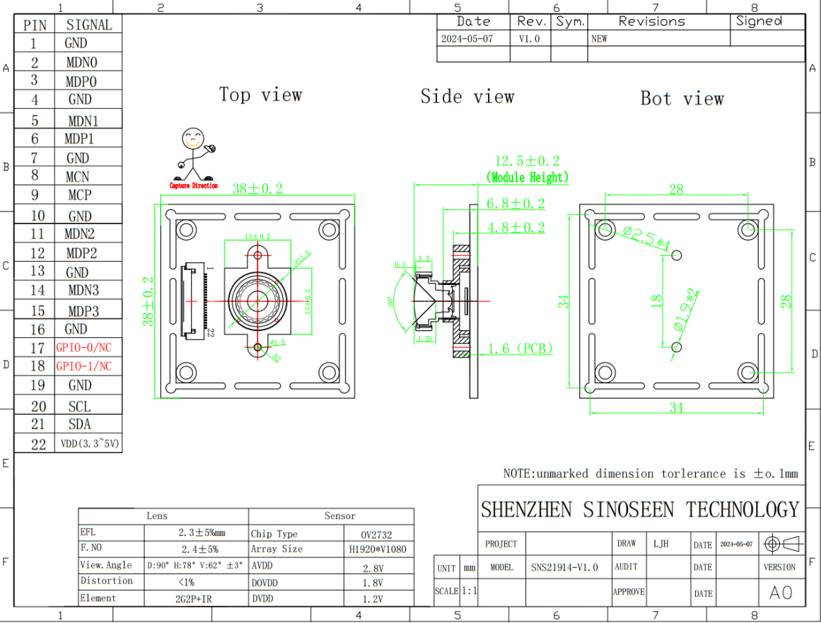 HDR and Interlaced HDR Compatible 2MP USB Camera Module with Sinoseen OV2732 Sensor