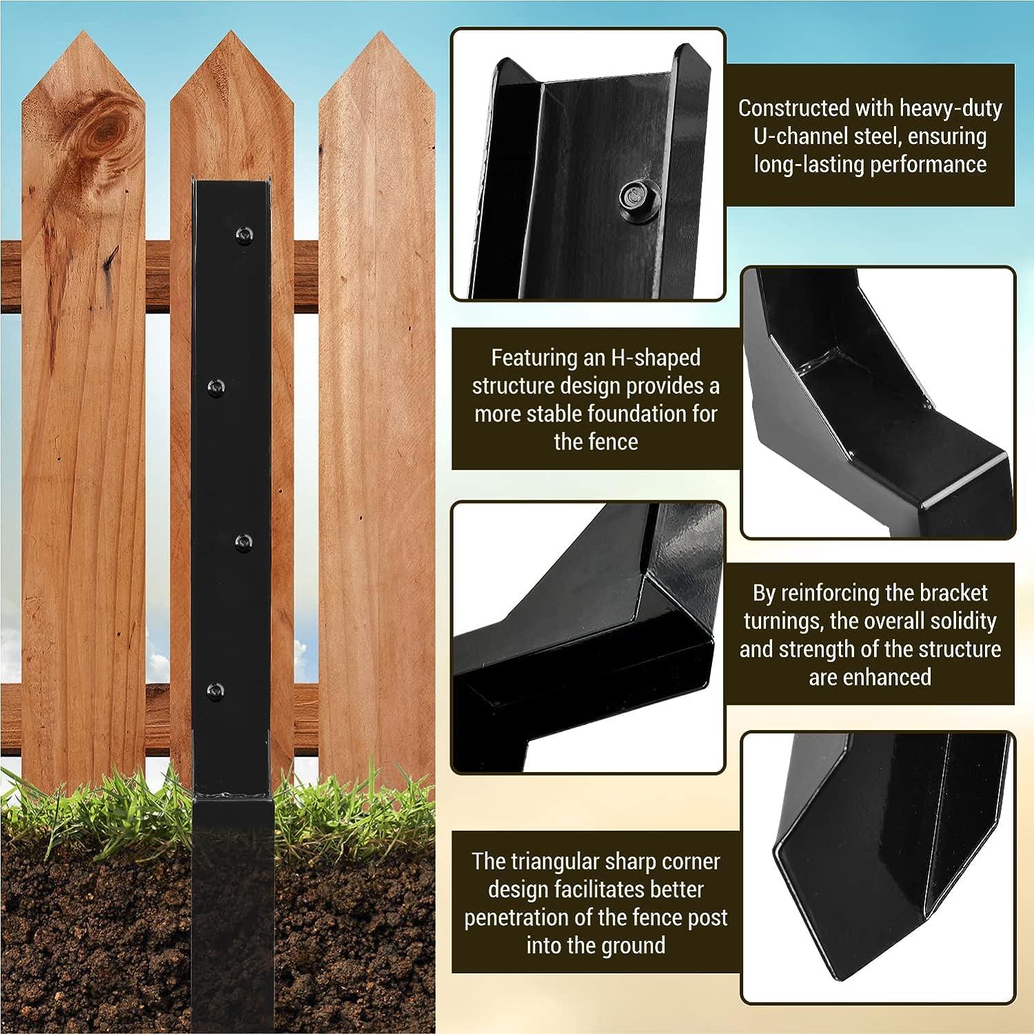 Customized Heavy Duty Steel Fence Post Repair Stakes Custom Dimensions and Powder Coating