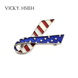 Quality VICKY.HSIEH Rhodium USA Flag Necktie Brooches wholesale