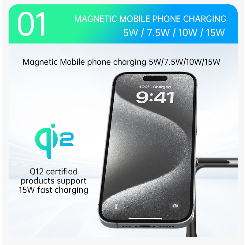Universal Qi 2 Wireless Charger Station for Smart Devices Charging at <8mm Distance 110-205KHz