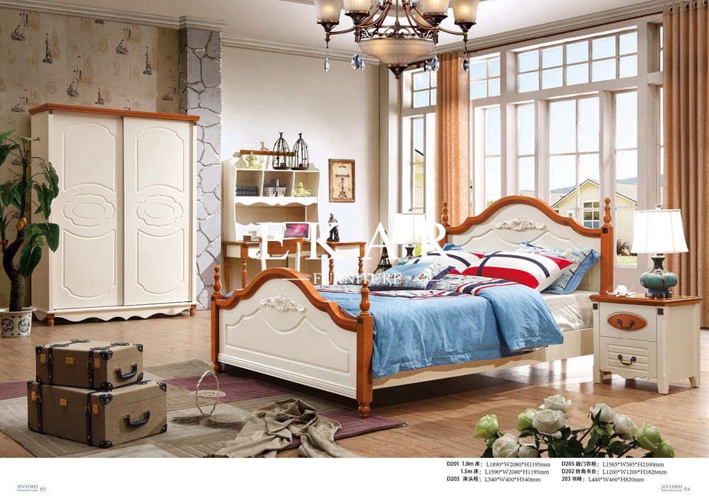 Mediterranean style European bedroom furniture wooden Double Bed