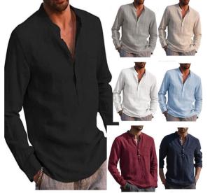 Quality Men'S Long Sleeves V - Neck Casual Beach Linen Shirt wholesale