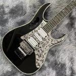 Custom Black Electric Guitar With Metal Pickguard Floyd Rose Bridge Chrome