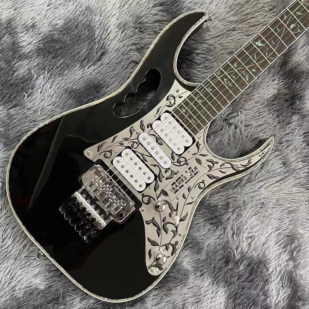 Custom Black Electric Guitar With Metal Pickguard Floyd Rose Bridge Chrome Hardware Tree of Life Inlay Can be customized
